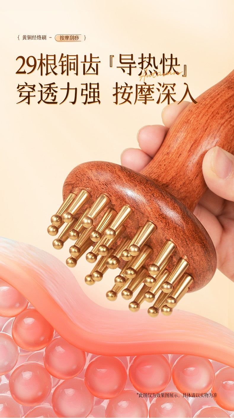 【绿檀木/黄铜经络刷】 全身通用 肩颈腹部按摩