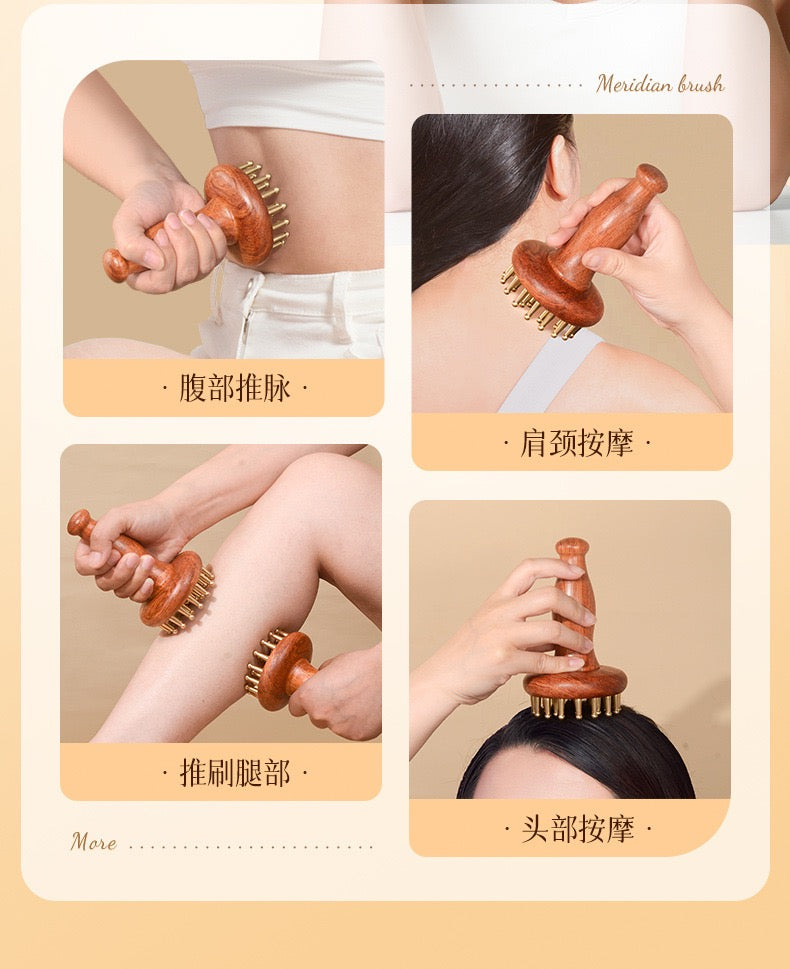 【绿檀木/黄铜经络刷】 全身通用 肩颈腹部按摩