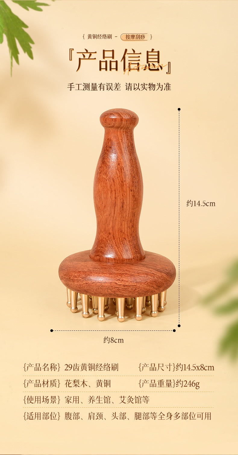 【绿檀木/黄铜经络刷】 全身通用 肩颈腹部按摩