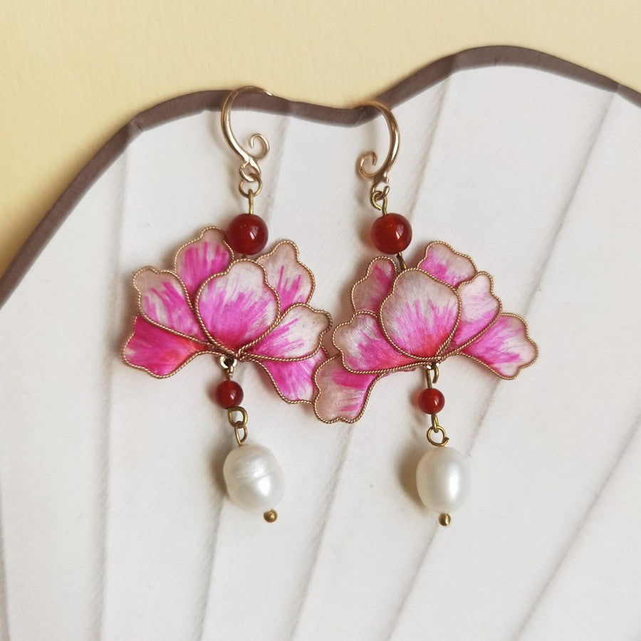 【原创手工掐丝绒花蚕丝复古耳环】中国非遗文化