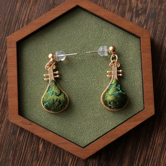 宋锦琵琶耳钉·手工制作·中国非遗文化