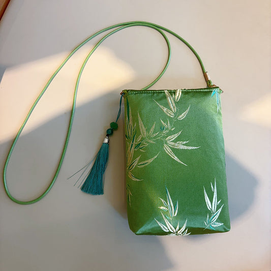 【中式手工刺绣手机包】 非遗织锦缎斜挎包