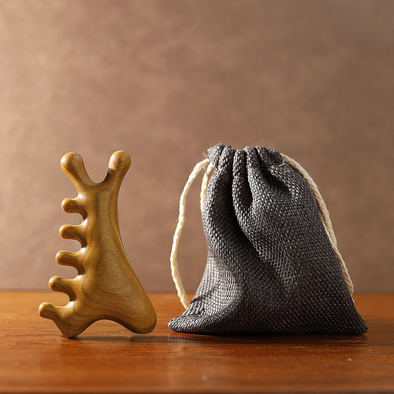 【有木绿檀木四合一按摩梳】脸部、眼部、头部多功能按摩梳