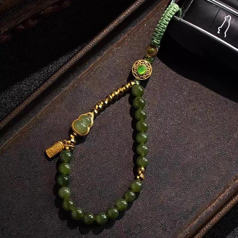 【Blessing Peace】 Natural White Jade Gourd Keychain Pendant Mobile Phone Lanyard