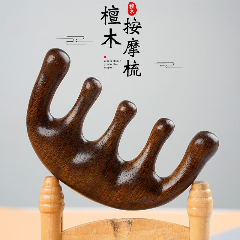 「通络大师」金丝檀木五指按摩梳🌀 | 一梳三用:头部+乳腺+肩颈刮痧✨