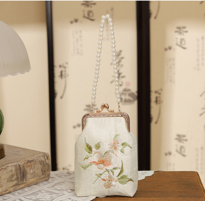 【新中式珍珠绣花手提包】手工制作非遗刺绣工艺