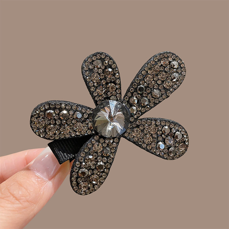 满钻花朵发夹🖤| 黑丝绒底托×密镶水晶 | 宴会通勤两用