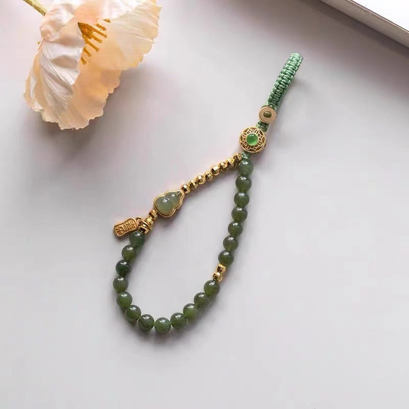 【Blessing Peace】 Natural White Jade Gourd Keychain Pendant Mobile Phone Lanyard