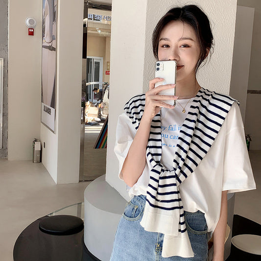 【针织条纹披肩】时尚百搭单品 四季可用