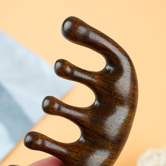 「通络大师」金丝檀木五指按摩梳🌀 | 一梳三用:头部+乳腺+肩颈刮痧✨