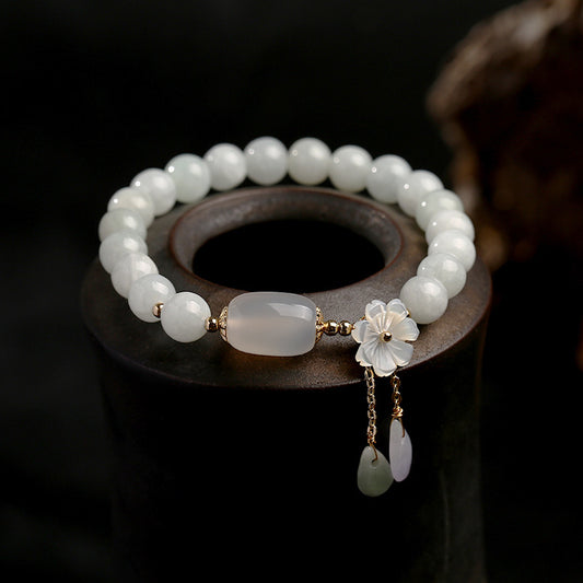 【Auspicious Amulet Bracelet】 Natural White Jade Bracelet
