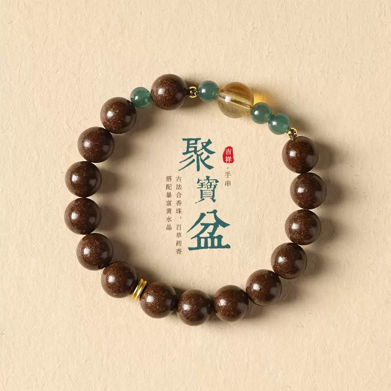 【熠熠生金中药合香珠水晶手串】 招财纳福 滋养身体