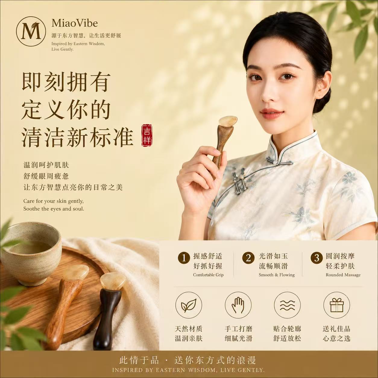 MiaoVibe™ 天然羊角面部按摩工具｜疏通经络·提拉紧致·舒缓放松