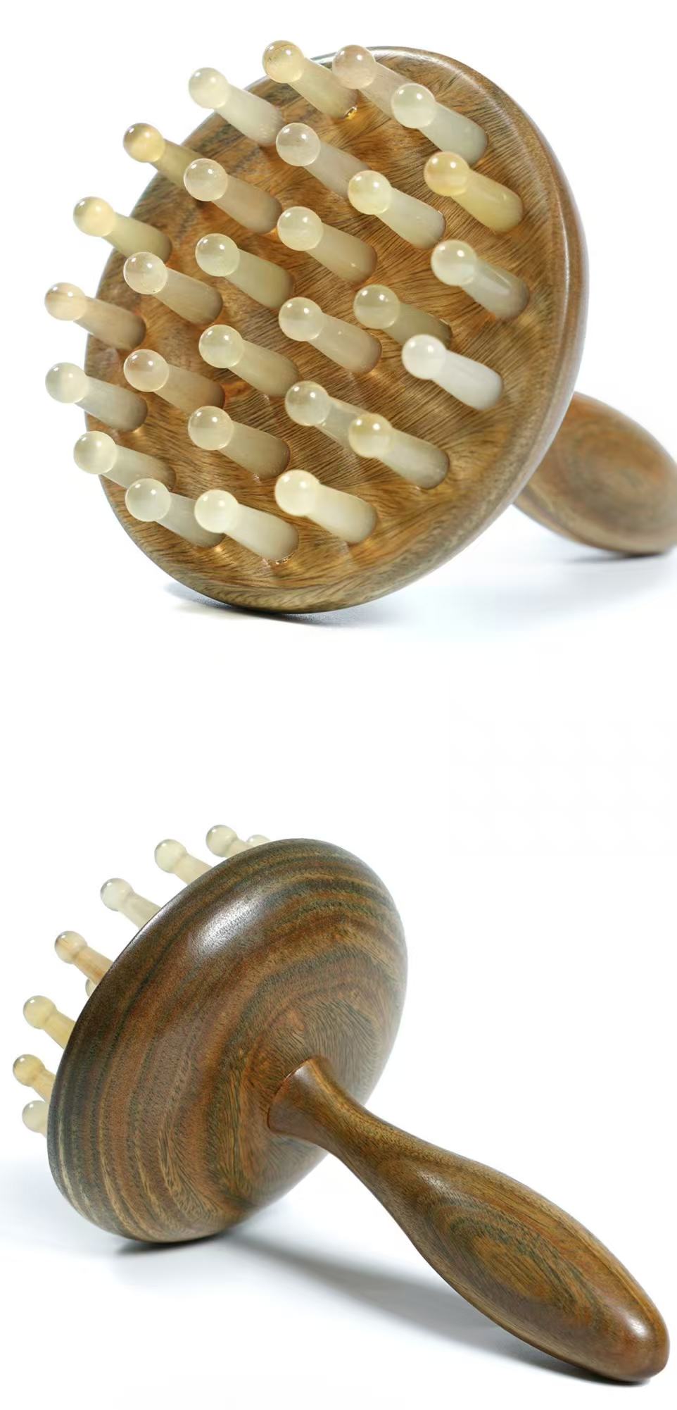 【Green sandalwood meridian brush】 Universal shoulder and neck massage for the whole body, belly massage, sheep horn ring massage comb, scraping