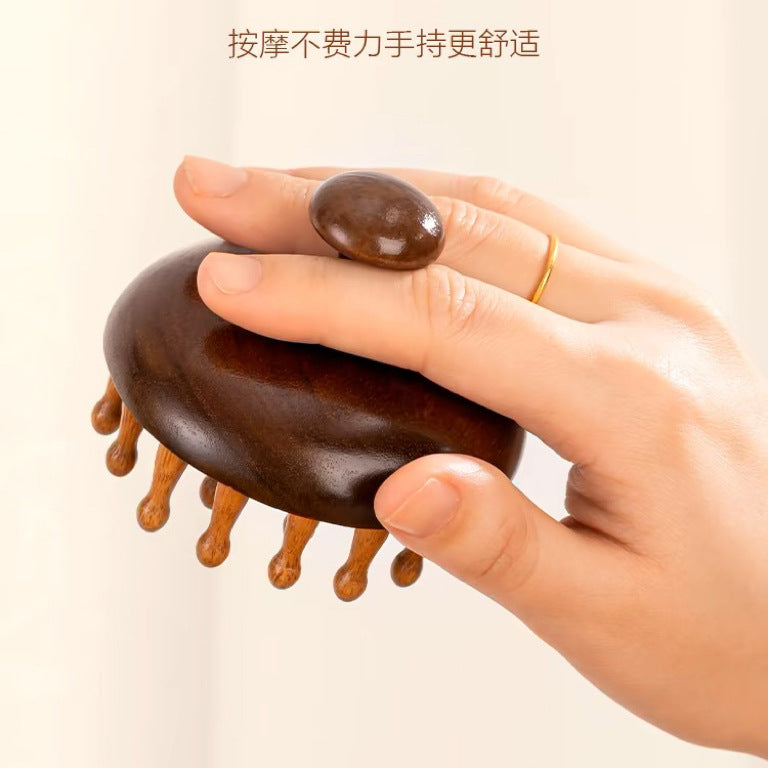 【金丝檀木圆盘28钉按摩梳】限时买一送一！头部、全身经络按摩梳