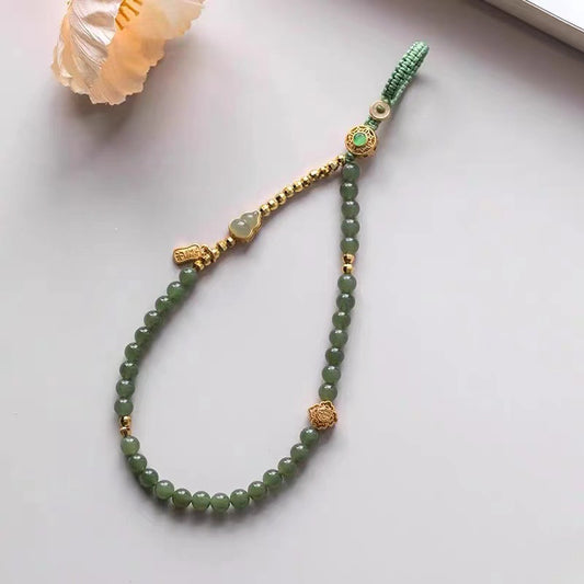 【Blessing Peace】 Natural White Jade Gourd Keychain Pendant Mobile Phone Lanyard