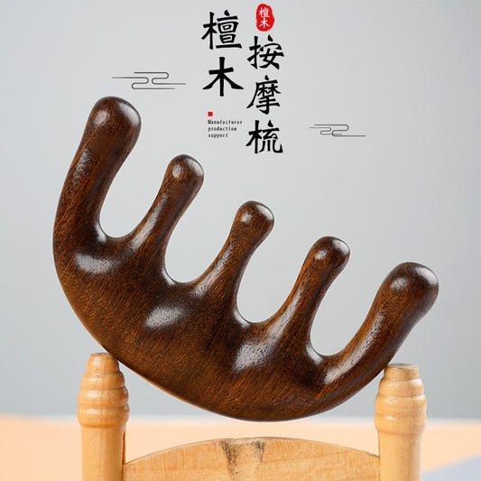「通络大师」金丝檀木五指按摩梳🌀 | 一梳三用：头部+乳腺+肩颈刮痧✨