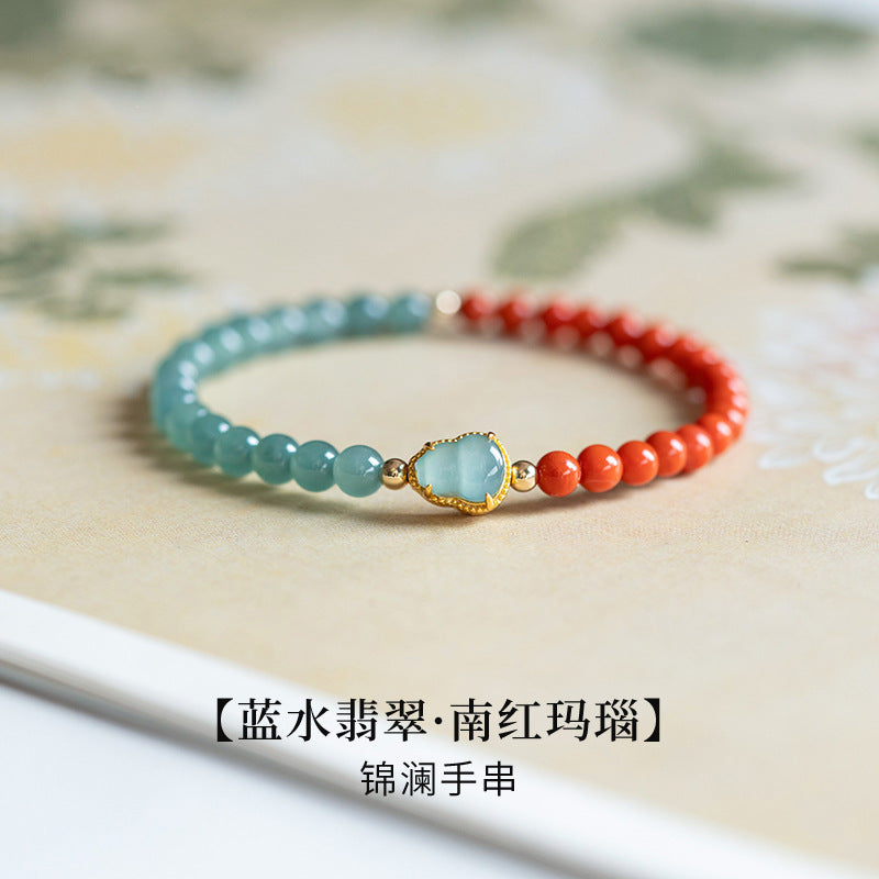 南红玛瑙手串蓝水翡翠手链