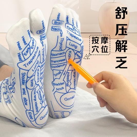 [Foot acupoint socks + triangular sparrow acupoint pen] Foot meridian massage 100 acupoints illustrated socks + triangular sparrow acupoint pen