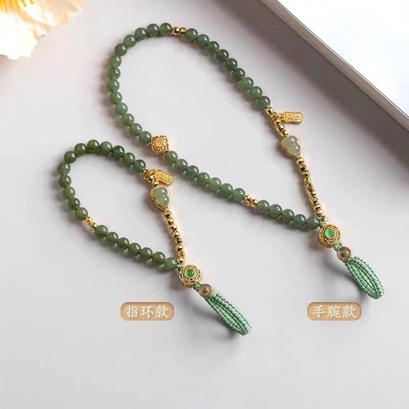 【Blessing Peace】 Natural White Jade Gourd Keychain Pendant Mobile Phone Lanyard